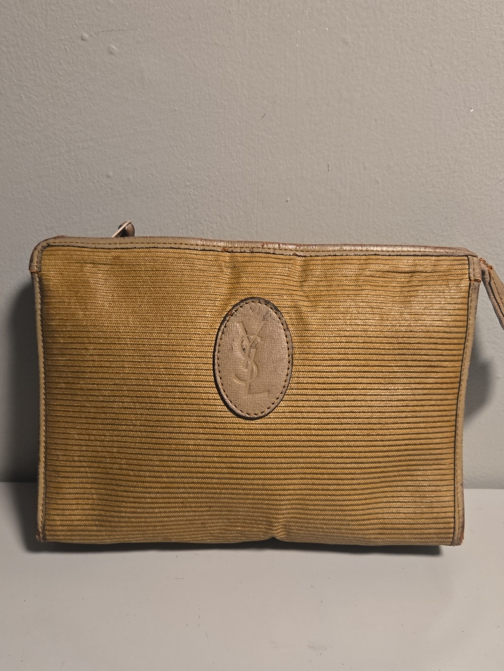 Yves Saint Laurent Rehab Gold-Tone Canvas Wristlet Clutch